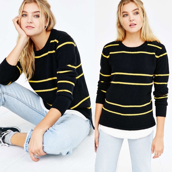 Urban Outfitters Sweaters - UO UNIF Yellow Black Striped Waffle Layer Sweater